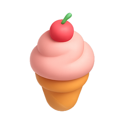 3D Render of a Whimsical Ice Cream Cone with Cherry