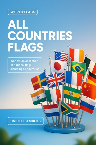 3D Illustration of All Countries Flags with Clear Text