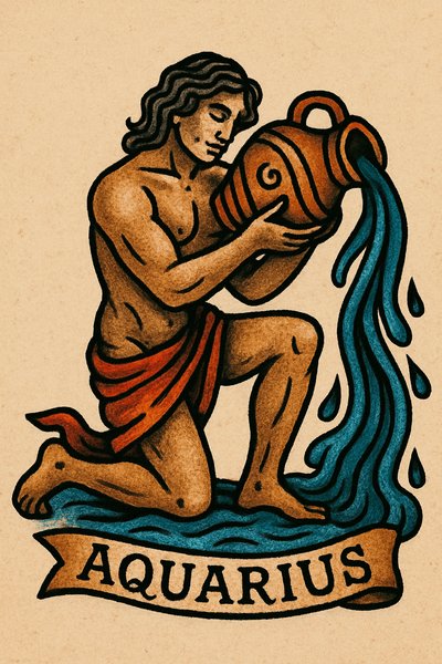 Vibrant Aquarius Zodiac Illustration with Water Theme