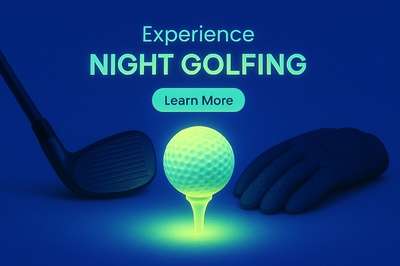 Fluorescent Night Golf Scene with Glowing Elements