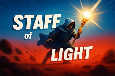 Dynamic Scene Featuring a Staff of Light in a Tri-Color Design