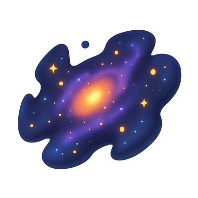 Vibrant 3D Galaxy Icon with Stars and Cosmic Elements