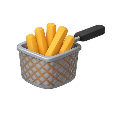 3D Illustration of a Fry Basket with Golden Fries