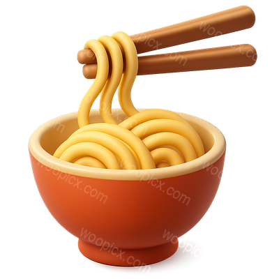 Colorful 3D Noodle Bowl Icon with Chopsticks