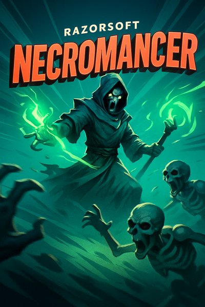 Dynamic Necromancer Illustration with Skulls and Magic