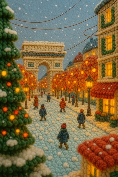 Winter Scene of Champs-Élysées in Paris with Holiday Cheer
