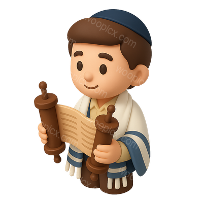3D Bar Mitzvah Icon with Torah Scroll and Kippah