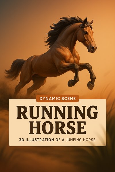 3D Illustration of a Dynamic Jumping Horse in Motion