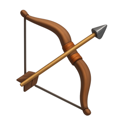 3D Bow and Arrow Icon for Games and Design