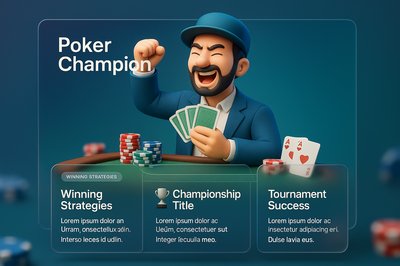 3D Illustration of a Poker Champion Celebrating a Win