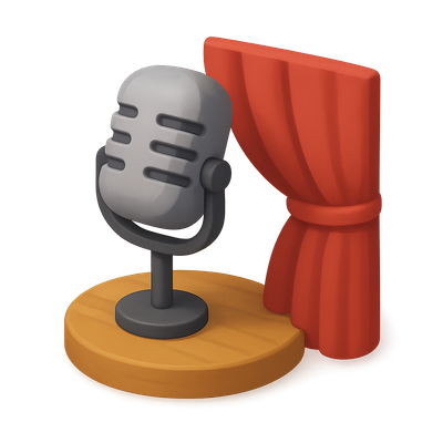 3D Standup Microphone Icon with Curtain