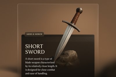 Detailed 3D Illustration of a Short Sword with Overlay Text
