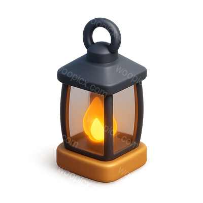 Stylish 3D Lantern Icon with Flame in Isometric View