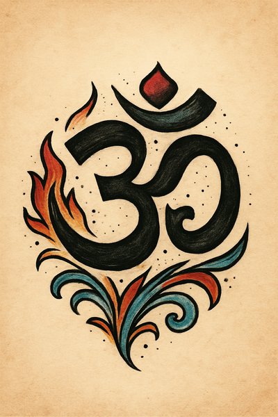 Artistic Representation of the Om Symbol with Floral Elements