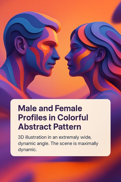 Dynamic 3D Abstract Portraits of Male and Female Profiles