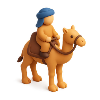 Stylized 3D Camel Rider Icon in Isometric View
