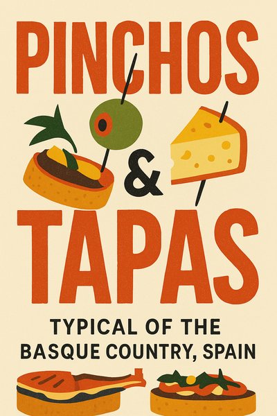 Artistic Food Poster Featuring Pinchos and Tapas from the Basque Country