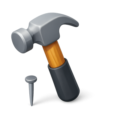 Stylish 3D Hammer Icon with Nail in View