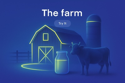 Vibrant Neon Farm Scene with Glowing Elements
