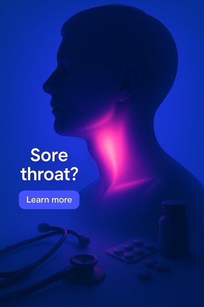 Fluorescent Glow Depicting Sore Throat with Medical Elements