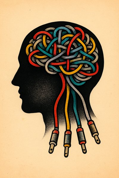 Intricate Silhouette of Brain with Wires Tattoo Design