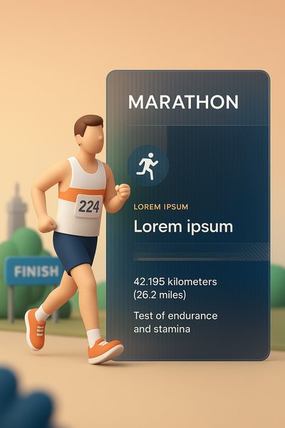 3D Marathon Illustration with Informative Blocks and Gradient Background