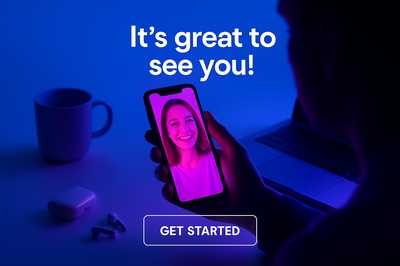 Vibrant Neon Video Call Scene with Glowing Effects