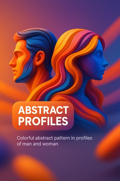 Colorful Abstract Profiles of Man and Woman in 3D Design