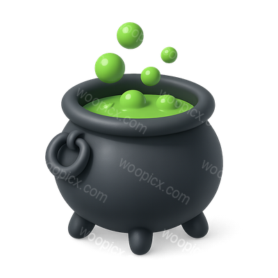 3D Cauldron with Green Bubbles Icon