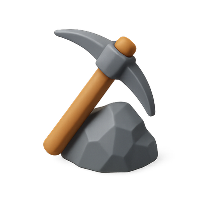 3D Render of a Pickaxe and Rock for Mining Concept