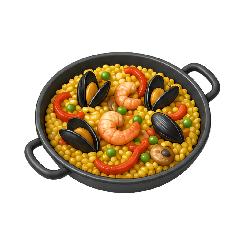 vibrant paella pan with seafood