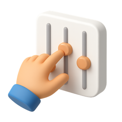3D Icon of Hand Adjusting Sliders in Isometric View