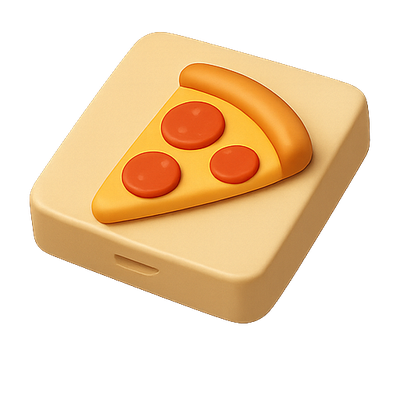 3D Pizza Slice Icon on a Decorative Background