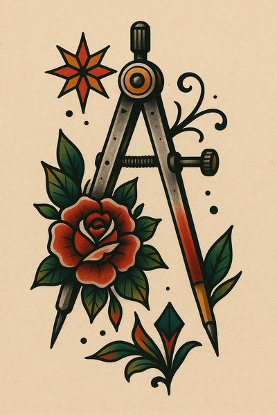 Vintage Compass and Rose Tattoo Design Illustration