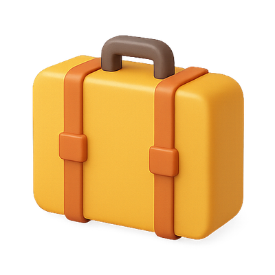 3D Rendered Yellow Travel Suitcase with Brown Accents
