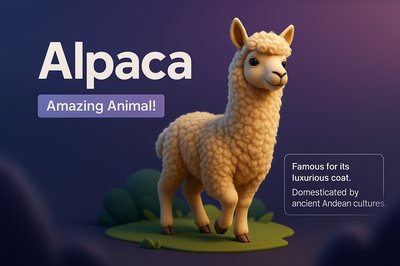 Dynamic 3D Illustration of an Alpaca with Engaging Text