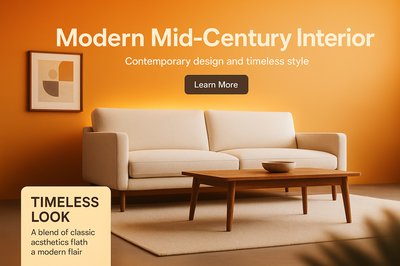 Modern Mid-Century Interior Design Showcase with Sofa