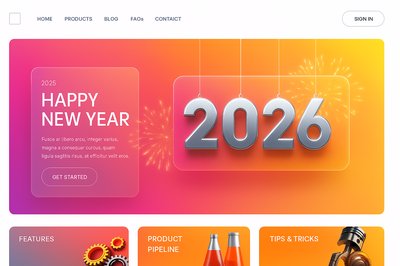 Futuristic New Year 2026 Landing Page Design with Glassmorphism