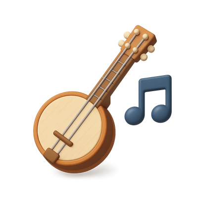 Stylized 3D Banjo Icon with Music Note