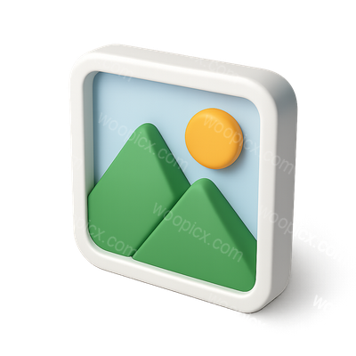 Stylized 3D Mountain Icon with Sun Illustration