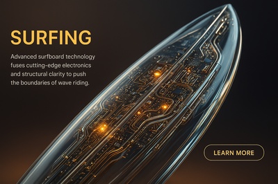 Hyperrealistic Surfboard Technology with Glowing Electronics