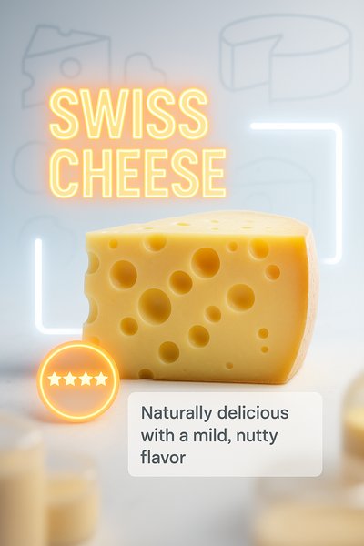 Promotional Image Featuring Swiss Cheese with Neon Typography