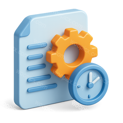 3D Gear and Clock Icon with Document Representation