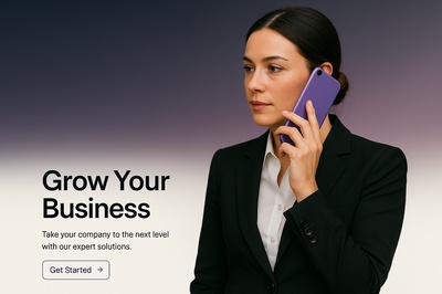 Businesswoman in Suit Holding Purple Phone