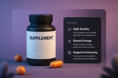 3D Illustration of a Supplement Bottle with Features
