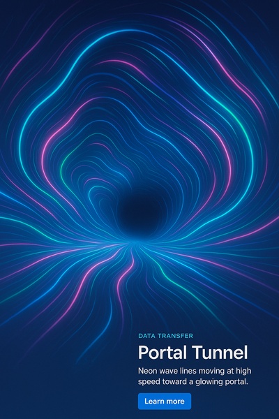 Futuristic Neon Portal Tunnel with Glowing Wave Lines