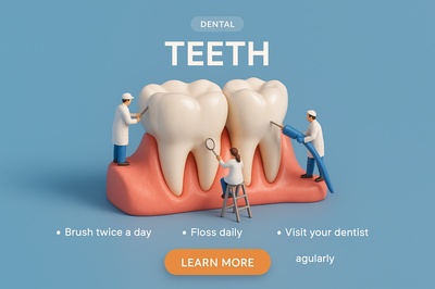 Miniature Dental Scene with Teeth and Care Instructions
