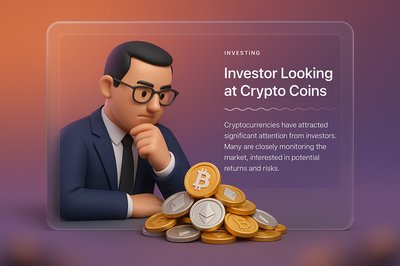 Investor Analyzing Crypto Coins in 3D Illustration