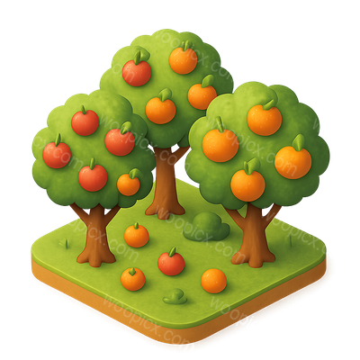 3D Icon of Orchard Trees with Fruits in Isometric View
