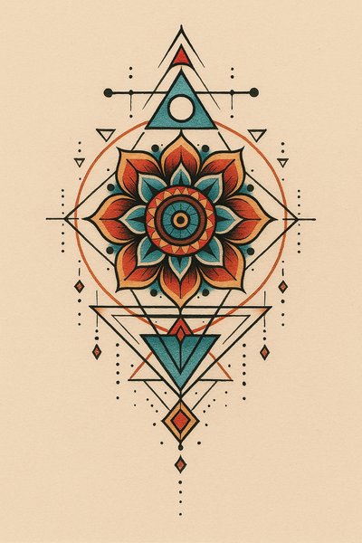 Geometric Floral Design with Mandala Elements